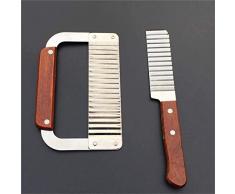YFOX Déchiqueteuse Anti-Rides,Couteau ondulé avec Manche en Bois,Coupe-Salade en Acier Inoxydable,utilisé pour Couper Les légumes,Les Frites,Les salades,est Un Outil de Cuisine Pratique (Pack de 2)