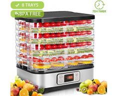 Hopekings Déshydrateur Alimentaire 8 Plateaux, Déshydrateur Fruits et Légumes 400W avec Thermostat Réglable, LCD, Argent