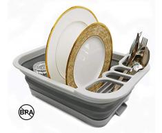 Sammart pliable Égouttoir avec égouttoir à tableau – Ensemble de Séchoir pliable – Portable Vaisselle Organiseur – économiser de lespace de cuisine Plateau de rangement S gris
