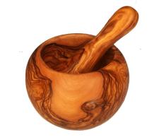 Mortier bombé avec pilon en bois dolivier à 12 cm | OLIVE WOOD ROUND MORTAR PESTLE 4.7 Inch