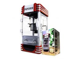 mikamax - Machine à pop-corn rétro - Deluxe - Machine à pop-corn cinéma - Rouge - 50 cm - Avec recette