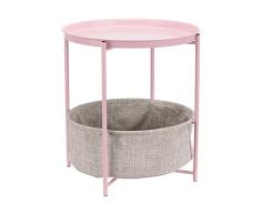 AmazonBasics Table dappoint ronde de rangement - Rose poudrÃ© avec tissu gris chinÃ©