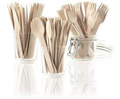 A1SONIC Ensemble de couverts en bois – Fourchettes (25), couteaux (25) et cuillères (25) – Jetables – Respectueux de lenvironnement – Compostables – Biodégradables