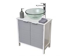 TENDANCE Meuble Dessous de lavabo ou Evier - 2 Portes et 1 étagère - Coloris Blanc et Gris