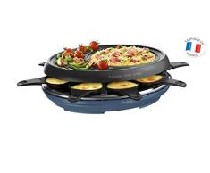 TEFAL Raclette Colormania 3-en-1 Appareil à Raclette Grill et Crêpe Revêtement Antiadhésif Easy Plus 8 Coupelles Compatible Lave-Vaisselle 1050 W Bleu acier RE310401