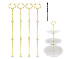 Support à Gâteau présentoir à gâteaux, ZoomSky 4 Pcs 3 Étages Poignée Support dassiettes en Métal Présentoir Dessert Or Motifs de Fleurs Pour Mariage Anniversaire Fête