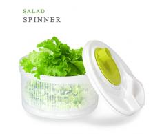 Doukedge Essoreuse à Salade et Légumes Grande Capacité (5L) avec Bol de Service Clair, passoire Panier, système dévacuation Facile, Base antidérapante, Blanc/Vert