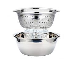 Lot Passoire avec Bol Inox, Saladier et Passoire Bol Ustensile de Cuisine Bols à Mélanger Préparation de Salades Fruits Pâtes Riz 26cm