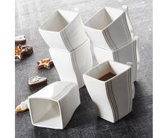 MALACASA Série Flora 6pcs Mugs Tasse à Café Service à Café Thé Tasses en Porcelaine 11,5 * 7,5 * 11cm Blanc Design Moderne