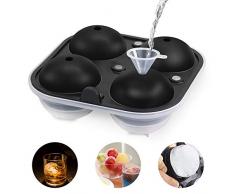 Bac à glaçons en forme de Boule, Moule à Boules de Glace en Silicone sans BPA, Moules à Glaçons Sphériques avec Entonnoir pour Eau, Cocktail, Whisky, Bière (Noir-1 pack)