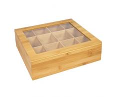 Boîte Woodluv en bambou durable pour organiser et ranger les sachets de thé, 12 compartiments