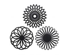 CREATESTAR Lot de 3 Dessous de Plat en Silicone Multi-usages en Forme de Fleurs isolées Souples et durables antidérapants Noir