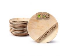 BIOZOYG Haute qualité dassiette en Feuille de Palmier I 25 pièces dassiettes Ronds du Feuille Palmier Ø15 cm I Bio jetable Vaisselle pour fête Rapidement décomposable