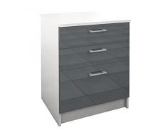 Berlioz Creations Bas Meuble de Cuisine 3 Tiroirs, Panneaux de Particules, Gris, 60 x 60 x 85 cm