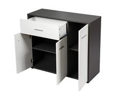 Costway Buffet de Cuisine, Commode Meuble de Rangement avec 1 Tiroir et 3 Portes, Meuble de Salle à Manger, Dedans avec Etagère de Hauteur Réglable, 88x30x70 CM,Blanc et Gris