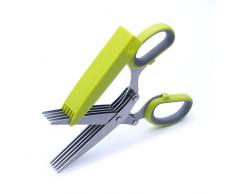 Paizizi Ciseaux de cuisine 5 lames pour herbes, coriandre, persil, en acier inoxydable, avec coque de protection en plastique