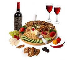 Planche à fromage en bambou unique, plateau de charcuterie et plateau de service pour vin, crackers, brie et viande. Grand serveur en bois épais