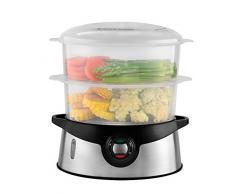 Venga! Cuiseur Vapeur électrique 9 Litres, avec Panier Cuiseur de Riz, 3 Etages, Programmateur sur 24 heures & Minuteur de 90 minutes, 800 W, Noir/Argenté, VG DG 3000