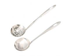 Sourcingmap Lot de 2 louches en maille dacier inoxydable à fente pour soupe, araignée, passoire, frire, cuillère de cuisine Argenté 32 cm