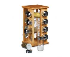 Relaxdays Carrousel à épices porte-épices manège à épices 16 pots en verre support en bois de bambou HxlxP: 30 x 19,5 x 19,5 cm distributeur pour la cuisine présentoir herbes aromatiques, nature