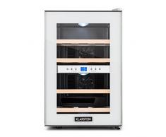 Klarstein Reserva - Cave à vin, 2 zones programmables, 12 bouteilles de vin, Capacité de 34 litres, Refroidit sans faiblir entre 7 et 18 °C, 4 étagères coulissantes, Vitrine blanche éclatante, Blanc
