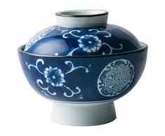 WJSW Soupe en céramique Nouilles Bol à pâtes avec Couvercle Salade de Fruits rétro Céréales de Riz Dessert Œuf cuit à la Vapeur Composé Cubilose Bol de Service Terrine (Taille: 4,5 Pouces)