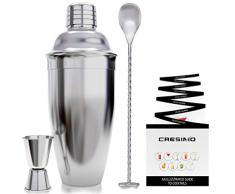 Cresimo - Kit Cocktail En Acier Inoxydable avec Accessoires De Bar - Shaker, Doseur à Cocktail, Cuillère Torsadée, Verseur, Passoire de Barman Intégrée, Livret de recettes de boissons - Jouez-la Pro!