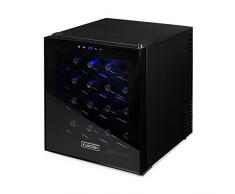 Klarstein Minibar - Cave à vin réfrigérée, 16 bouteilles, Volume 48L, Châssis entièrement noir, Porte teintée, LED bleues, 4 étagères chromées, Touchpad, Noir