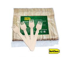Net4Client 100 x Fourchettes à Couverts Jetables en Bois Usage Unique Vaisselle Eco Vaisselle Jetable Couverts Biodégradables Naturels écologiques et Compostables