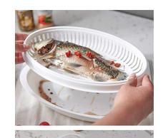 FBGood Récipient à Poisson Cuit à la Vapeur - Assiette de Poisson Vapeur, Marmite à Vapeur pour Cuisson Poisson au Four Micro-Ondes (Blanc)