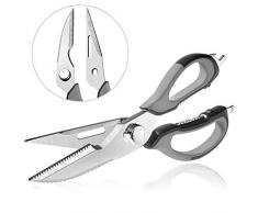 GRUTTI Ciseaux de cuisine Ciseaux à volaille Ciseaux de chef 6 en 1 Anti-rouille polyvalent Ciseaux de cuisine pour poulet volaille Poisson Viande Légumes, BBQ - Gris