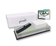 Yrsito Pierre À Aiguiser 1000/4000 Affuter sans Risques avec Sa Base Antidérapante - Redonnera Vie A Vos Couteaux - Offert: Guide DAffûtage et Pierre De Rodage - Guide DUtilisation A Télécharger