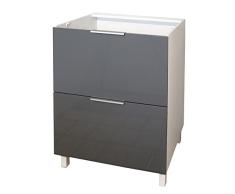 Berlioz Creations CT6BG Meuble Bas de Cuisine avec 2 Tiroirs Gris Haute Brillance 60 cm
