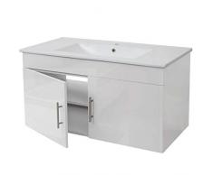 Lavabo + Meuble sous évier HWC-D16, Meuble sous Vasque, Poli Miroir 90cm ~ Blanc