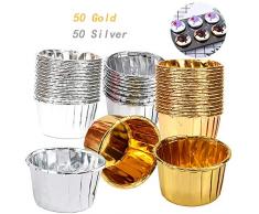 Ziyero 100 pcs Moules à Muffins Métalliques en Aluminium Ramequins en Aluminium Cupcake DAluminium Liners pour Les Mariages, Anniversaires, fêtes, Camping, et Autres Célébrations à thème, Etc