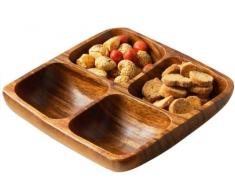 Plat ApÃ©ritif CarrÃ©- Plat de Service - 4 Compartiments - Acacia 5 x 20 x 20 cm