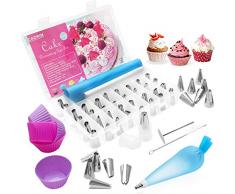 Cadrim Douilles Pâtisserie 70Pcs Poche à Douilles Patisserie DIY Kits en Inoxydable pour Décoration de Gâteaux Crème (48 Douilles et 22 Accessoires)