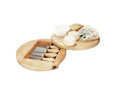 LIVOO MEN28 Plateau Ã Fromage Pivotant en Bois + 4 Ustensiles | IdÃ©al pour Servir Vos apÃ©ritifs, Format Compact, Brun
