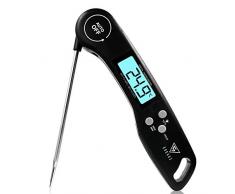 DOQAUS Thermomètre Cuisine, 3 S Lecture instantané Thermomètre Cuisson, Thermomètre Viande, avec Écran LCD RétroÉclairage, Sonde Pliable pour Cuisson, Viande, BBQ, Steak, Huile, Lait, Vin (Noir)