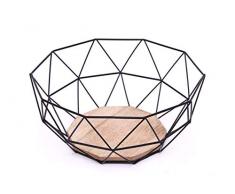 KONTARBOOR Corbeille à Fruits, Panier à Fruits Design Metal et Bois 26 X 26 X 12 cm