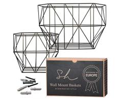 Scandinavian Hub Corbeille à Fruits avec Crochets - Corbeille fermière Murale pour Fruits (2 paniers Noirs) à Utiliser comme Corbeille à Fruits ou à légumes, jardinière Murale, Range-Tout Mural