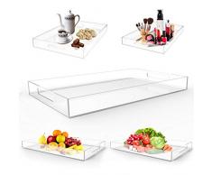 Plateau de Service - (50x30x5cm) Rectangulaire Plateau de Service en Acrylique Transparent avec Poignées - Plateau de Service en Plastique pour le Thé, le Café, les Goûters, Repas, Fruits et Gâteaux