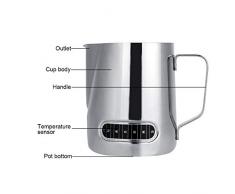 Zerodis 600ML Pichet Mousseur à Lait avec Affichage de La Température Pot à Lait en INOX Faire Mousser Café Cappuccino