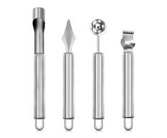 Ensemble doutils de fruits 4 en 1, corer pomme, zesteur de citron, couteau à découper de fruits, ballon de pastèque, rangement de 4 pièces en acier inoxydable de qualité alimentaire