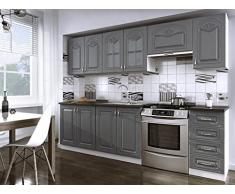 Cuisine complète de 260 cm Dina Grise avec moulures Moderne et Tendance