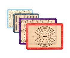 Lot de 4 Tapis de Cuisson en Silicone, Anti-Adhérent Feuille de Cuisson Patisserie avec Mesures, Tapis de Four pour Macaron/Biscuit/Pâte, Set de Table en Silicone, sans BPA Réutilisable