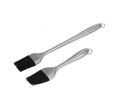 Delaman Ensemble de Brosses Barbecue 2pcs, Poignée Acier Inoxydable, Poignée Calorifugeante, Tête Silicone Flexible, Pinceau Barbecue, Pinceau à Huile Barbecue Torréfaction