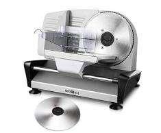 Trancheuse Électrique 150W avec 2 lames interchangeables, Oneisall Trancheur en acier inoxydable pour viande, fromage, pain, légumes et fruits, Argent