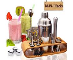 AYAOQIANG Shaker à Cocktail en INOX 750ML Professionnel Bar Kit,18 Pièces Shaker Cocktail Set avec 3 Pièces Pierre à Whisky en INOX.