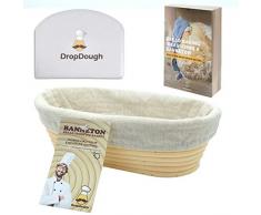 ovale Banneton Proofing Panier | Large 25,4 cm Banneton Brotform Panier à pain Proofing | Pâte Affirme en rotin naturel Bol | Bonus eBook avec doublure et spatule